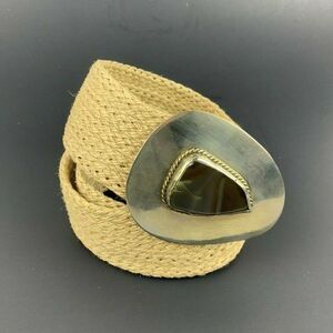 Polished Agate Silver Plate Belt Buckle Size 28-30 Small Woven Jute Strap